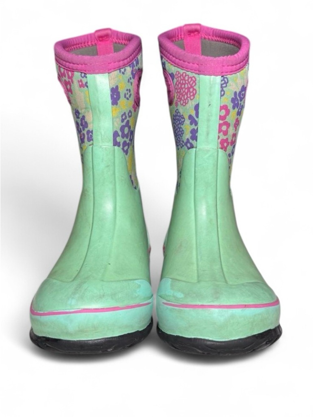 BOGS Mint Green Pink Floral Insulated Waterproof Rain Snow Boots -30°F Youth 1